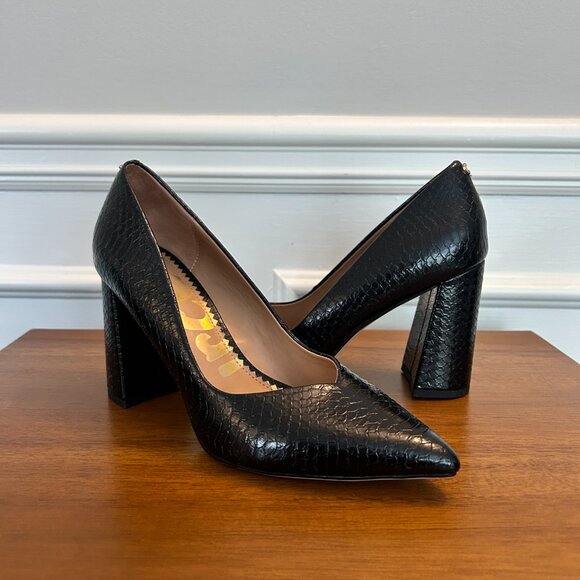 Circus by Sam Edelman Marlee Block-Heel Pumps | Black Crocodile | Size 7 - Picture 2 of 5